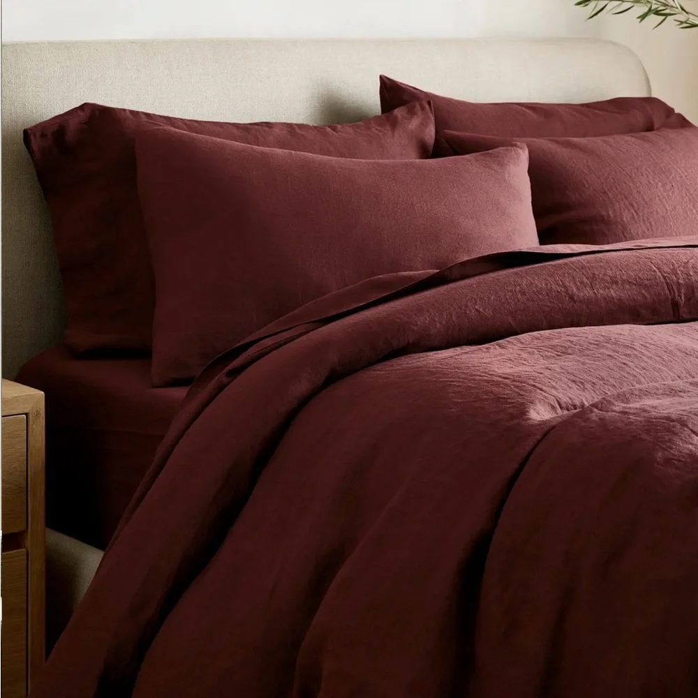 NWOT Quince European Queen Linen Duvet Cover in Burgundy